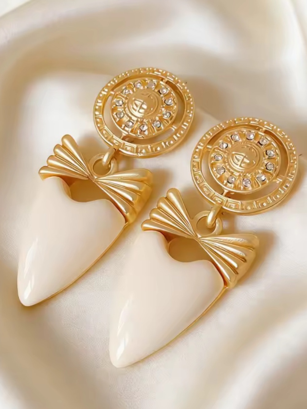 Elegant Sculptural Ivory Medallion Earrings